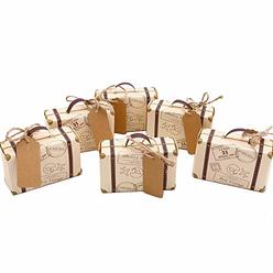 VGoodall 50pcs Mini Suitcase Favor Box Party Favor Candy Box, Vintage Kraft Paper with Tags and Burlap Twine for Wedding/Travel Themed Pa