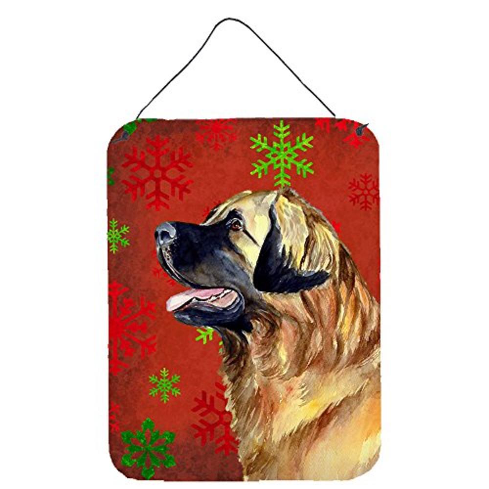 Caroline's Treasures Carolines Treasures LH9348DS1216 Leonberger Red Snowflakes Holiday Christmas Wall or Door Hanging Prints, 12x16, Multicolor