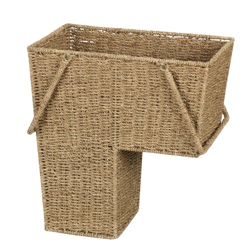 Household Essentials ML-5647 Seagrass Wicker Stair Step Basket with Handle | Natural Brown
