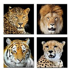 Kreative Arts Leopard Tiger Lion Cheetah Picture Wall Art Animal Canvas Artwork, Multicolor, 4 Piece
