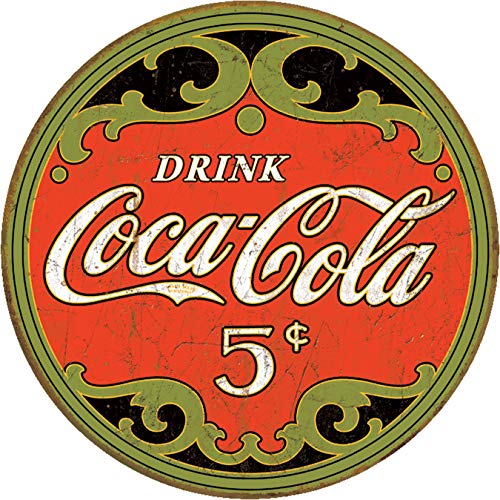 Desperate Enterprises Drink Coca-Cola - 5 Cents Round Tin Sign, 11.75" Diameter