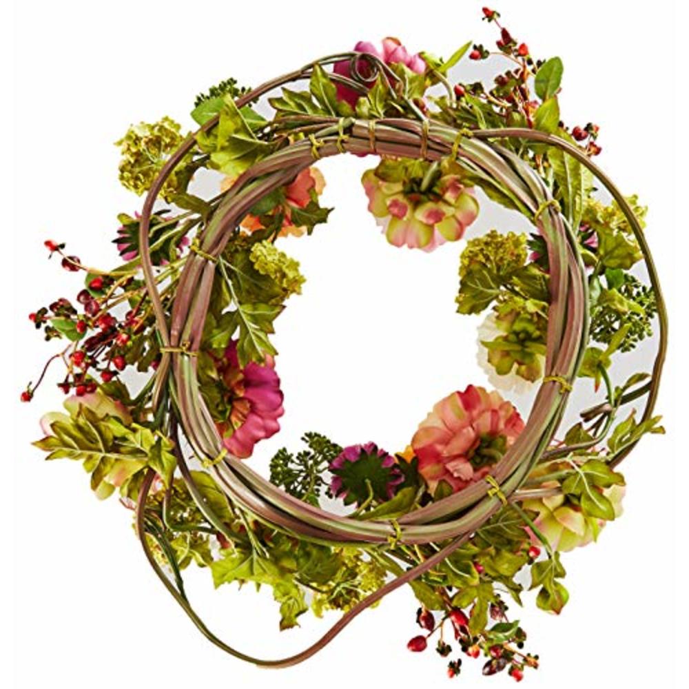 Nearly Natural 24" Peony Wreath, 24in, Mixed