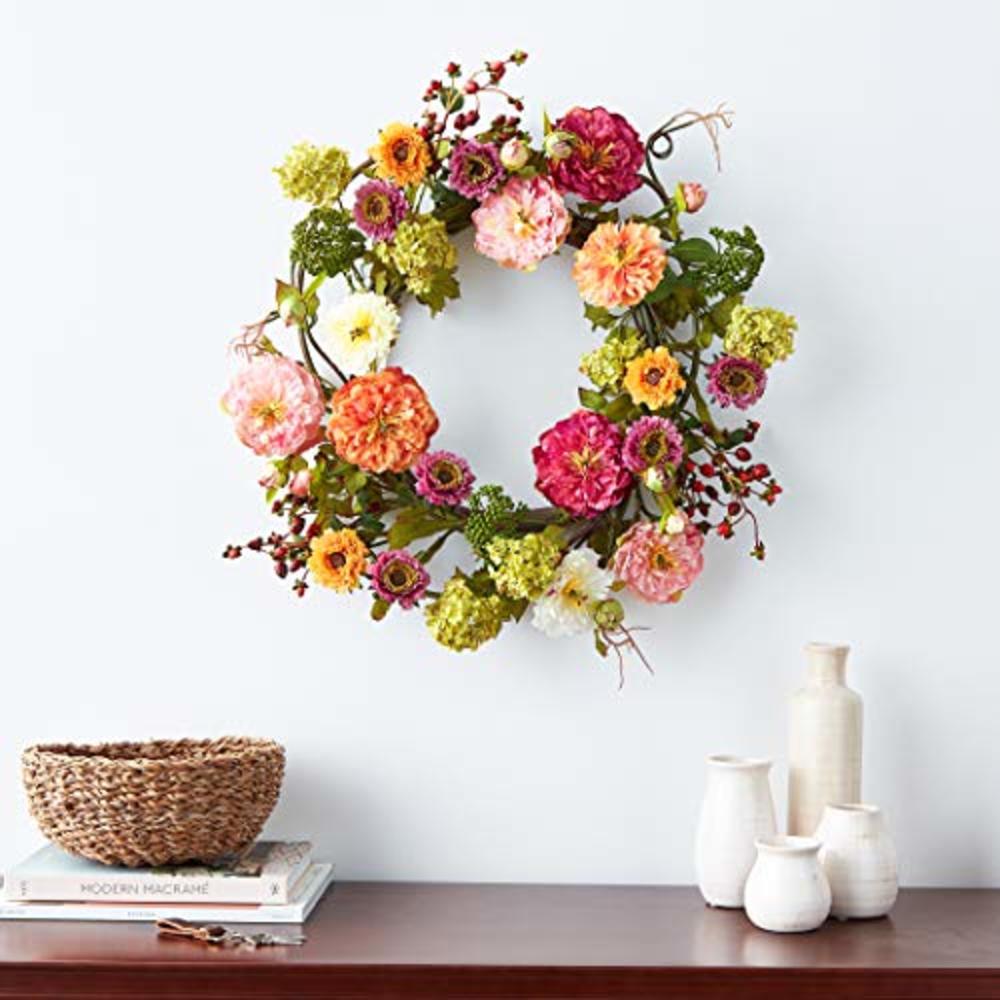 Nearly Natural 24" Peony Wreath, 24in, Mixed