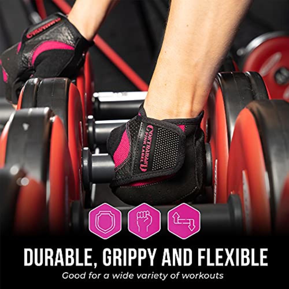 Contraband Pink Label 5137 Womens Padded Weight Lifting and Rowing Gloves w/ Grip-Lock Padding (Pair) - Machine Washable Fingerl