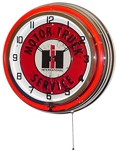 International Harves 18 Harvester Ih Motor Truck Service Sign Double Neon Lighted Wall Clock Double Neon Lighted Wall Clock, Neon Lighted Wall Clocks