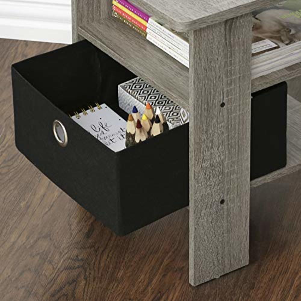 Furinno 11157GYW/BK Andrey End Table Nightstand with Bin Drawer, 1-Pack, French Oak Grey