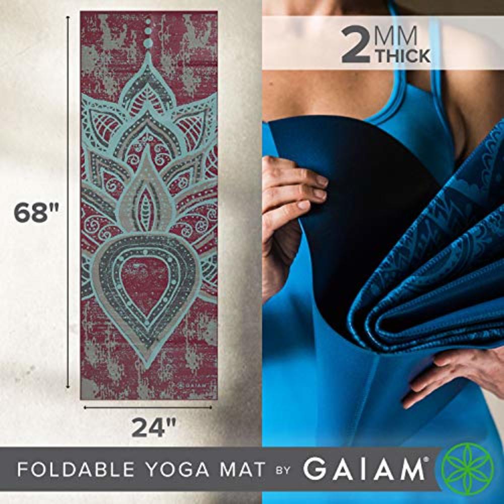 Gaiam Yoga Mat Folding Travel Fitness & Exercise Mat | Foldable Yoga Mat for All Types of Yoga, Pilates & Floor Workouts, Be Fre