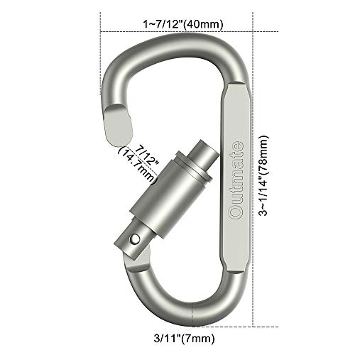Outmate 6 pcs Aluminum D-Ring Locking Carabiner Light but Strong