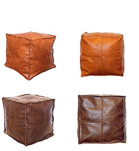 Riseon Unstuffed Boho Handmade Faux, Faux Leather Ottoman Cover