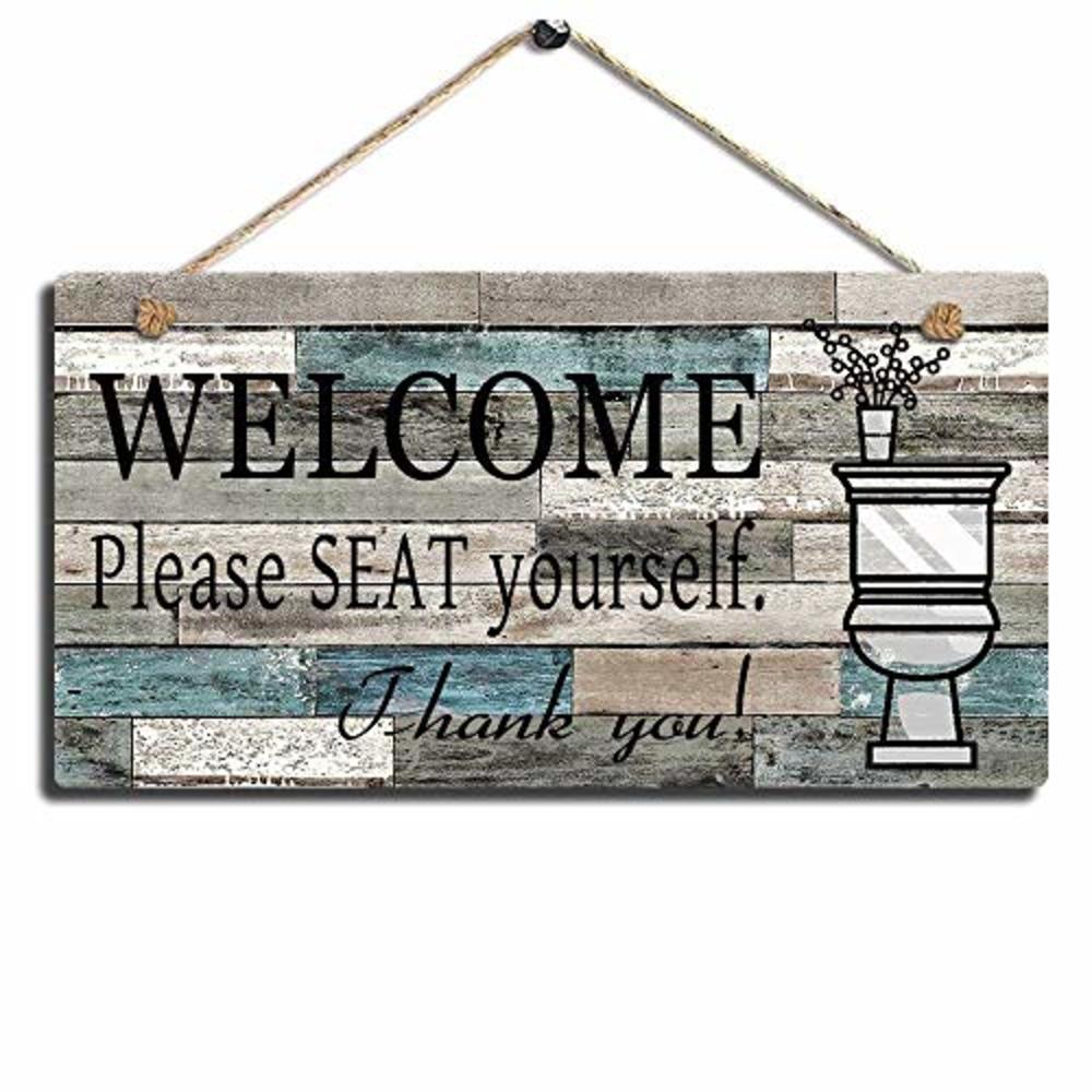 SAC SMARTEN ARTS Printed Wood Plaque Sign Wall Hanging Welcome Sign Please Seat yourself Wall Art Sign Size 11.5" x 6" (Blue-Black)