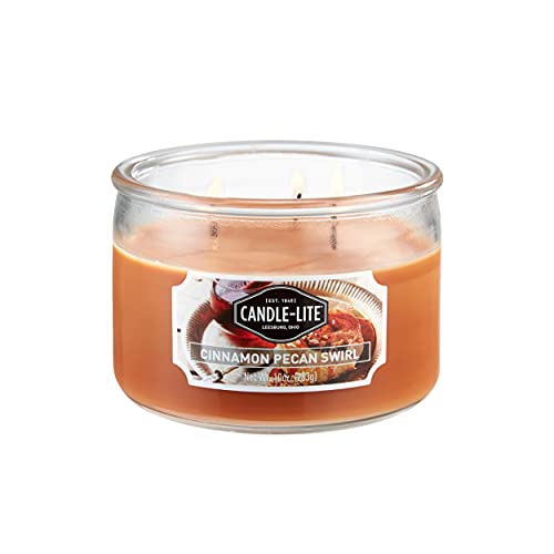 CANDLE-LITE Cinnamon Pecan Swirl Three Wick Aromatherapy Candle with 20-40 Hours of Burn Time, 10 oz, Brown