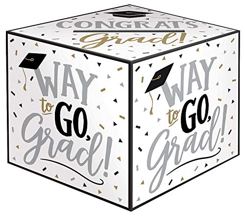 amscan Way to Go Grad! Cardholder Box - 1 pc, White,Silver