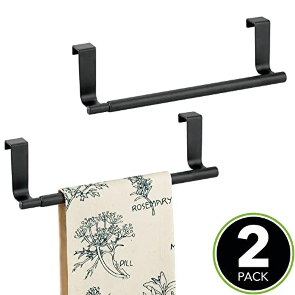 mDesign Adjustable, Expandable Kitchen Over Cabinet Towel Bar Rack - Hang on Inside or Outside of Doors, Storage for Hand, Dish,