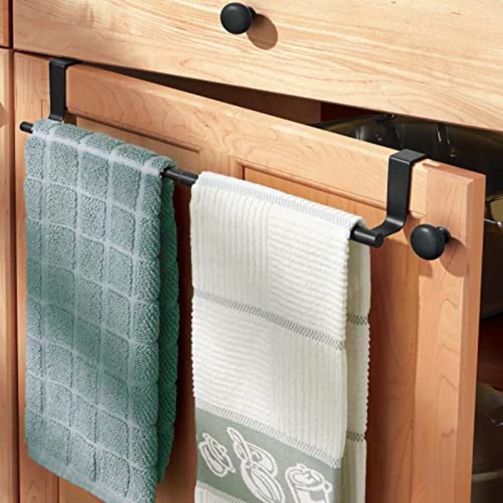 mDesign Adjustable, Expandable Kitchen Over Cabinet Towel Bar Rack - Hang on Inside or Outside of Doors, Storage for Hand, Dish,