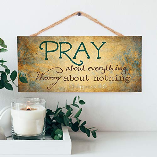 P. Graham Dunn Pray About Everything Worry About Nothing Wooden Sign with Jute Rope Hanger