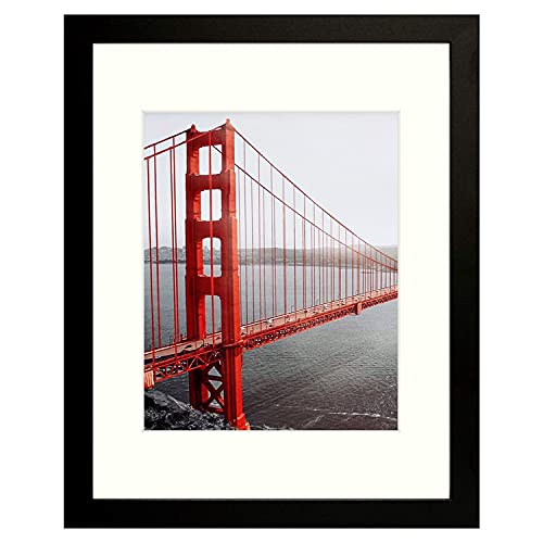 Frametory, 11x14 Picture Frame - Made to Display Pictures 8x10 with Mat or 11x14 Without Mat - Wide Molding - Pre-Installed Wall