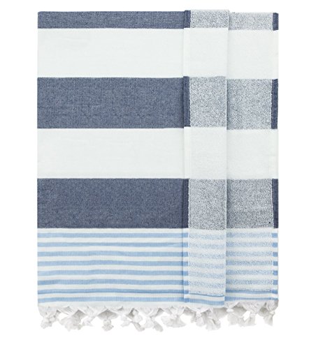 Eshma Mardini Bath & Beach Towel,%100 Cotton Peshtemal, Pool, Spa, Sauna, Hot Yoga Towel (Double Sided) (Navy - Blue)