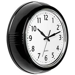 Bernhard Products Black Wall Clock Retro Silent Non Ticking 9.5 Inch Round Battery Operated Quality Quartz Easy to Read for Home