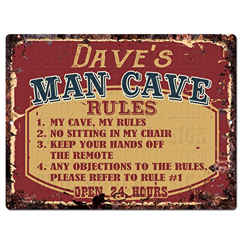 Chic Sign DAVES MAN CAVE RULES Chic Tin Sign Vintage Look Retro Rustic 9"x 12" Metal Plate Store Home Man Cave Decor Gift Ideas