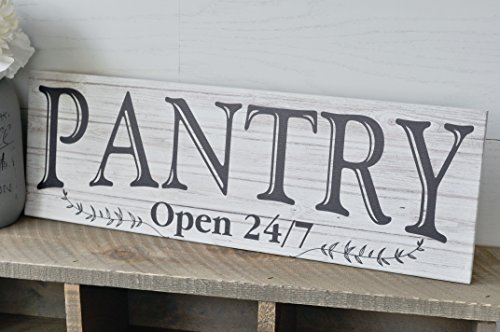 MRC Wood Products Pantry Open 24/7 White Rustic Wood Wall Sign 6x18 (White Unframed)