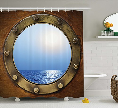 Ambesonne Ship Shower Curtain Port, Cloth Nautical Shower Curtains