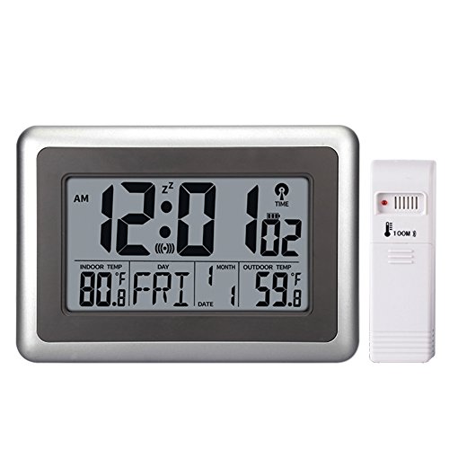 UMEXUS Atomic Wall Desk Clock Large Display with Indoor Outdoor Temperature Date Calendar Digital Alarm Clock Battery Operated f