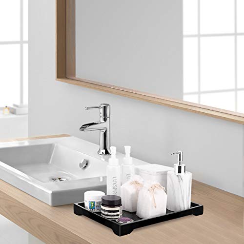 Luxspire Vanity Tray, Toilet Tank Storage Tray, Resin Bathtub Tray Bathroom Tray Black Tray, Vanity Organizer for Tissues, Candl