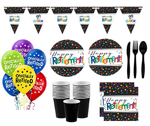 PMP Retirement Party Supplies - Happy Retirement Plates, Napkins, Cups, Cutlery Large Happy Retirement Banner