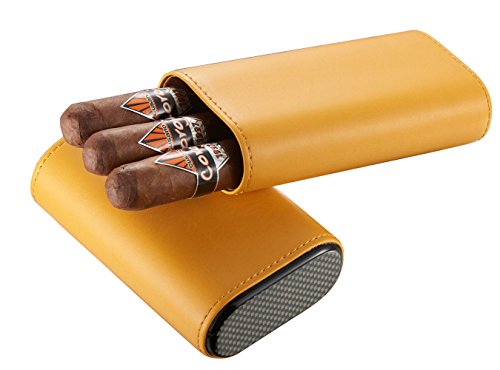 Visol Burgos Yellow Leather Cigar case - Holds 3 Cigars