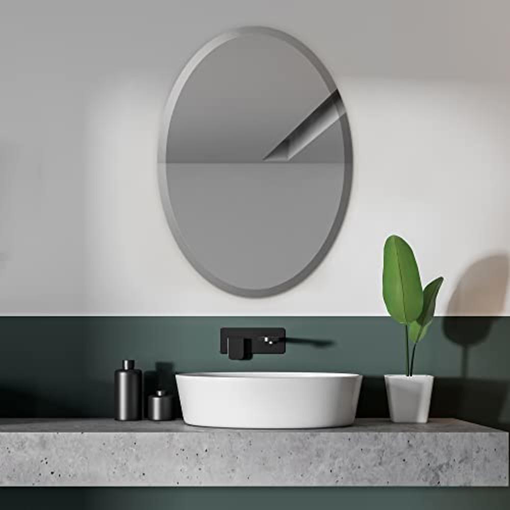 Fab Glass and Mirror Beveled Polished Frameless Wall Mirror with Hooks, 24" x 36", White