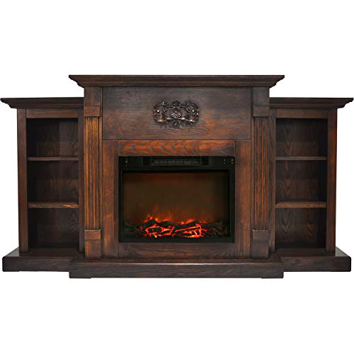 Hanover Classic 72 in. Electric Fireplace in Walnut with Built-in Bookshelves and a 1500W Charred Log Insert