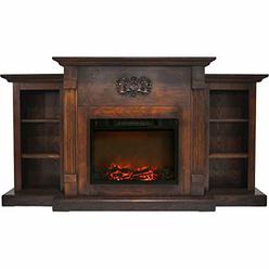 Hanover Classic 72 in. Electric Fireplace in Walnut with Built-in Bookshelves and a 1500W Charred Log Insert