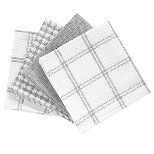 T-Fal Textiles 24354 4-Pack Cotton Flat Waffle Dish Cloth, Gray, 4 Pack