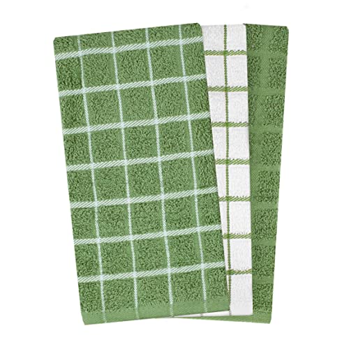 Ritz 100% Cotton Terry Kitchen Dish Towels, Highly Absorbent, 25” x 15”,  3-Pack, Cactus Green
