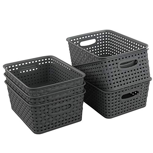 Teyyvn Plastic Storage Basket, 10.03" x 7.59" x 4.09", Pack of 6, Gray