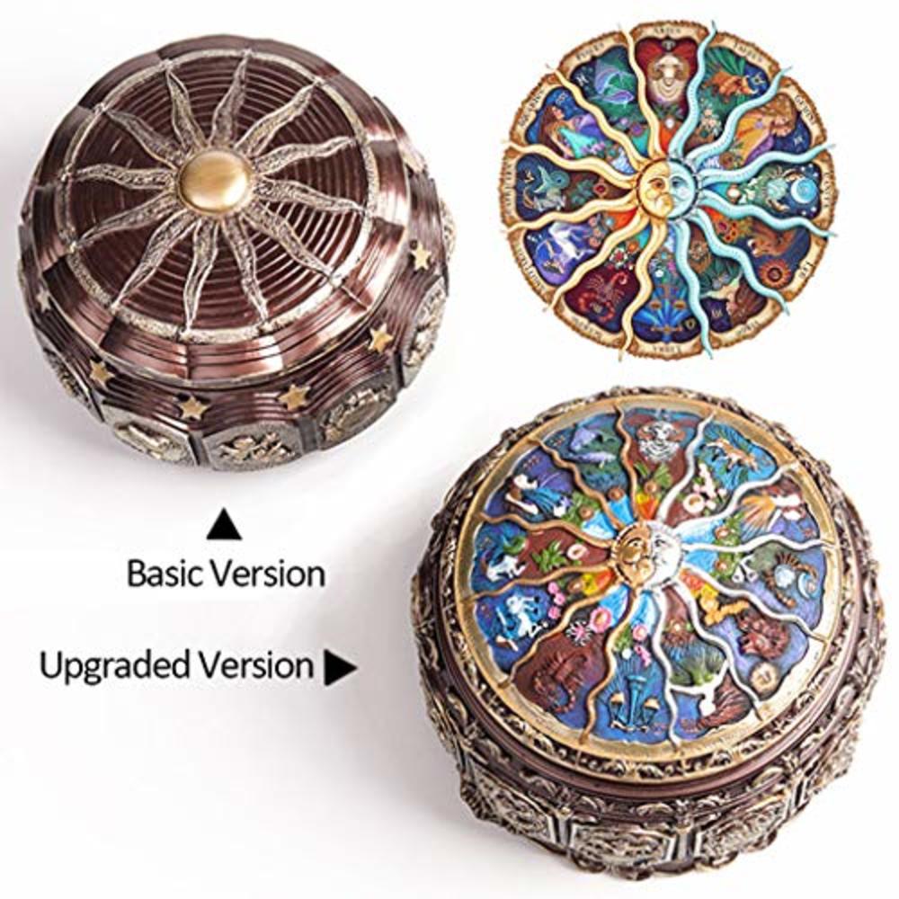 Amperer Vintage Music Box with Constellations Rotating Goddess LED Lights Twinkling Resin Carved Mechanism Musical Box with Sank