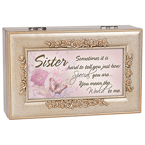 Cottage Garden Sister The World Champagne Silver Embossed Petite Rose Music Box Plays Wind Beneath My Wings