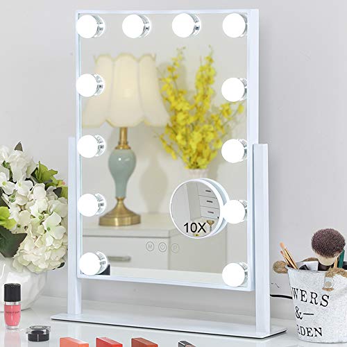 FENCHILIN Lighted Makeup Mirror Hollywood Mirror Vanity Makeup Mirror with Light Smart Touch Control 3Colors Dimmable Light Deta