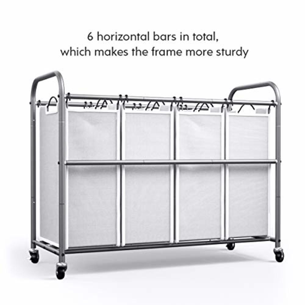 ROMOON 4 Bag Laundry Sorter Cart, Laundry Hamper Sorter with Heavy Duty Rolling Wheels for Clothes Storage, Grey