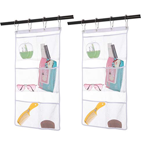 Bsagve 2 Pack Mesh Hanging Caddy Organizer with 6 Pockets, Shower Curtain  Rod Liner Hanging Organizer Storage Pockets Bathroom Hanger O