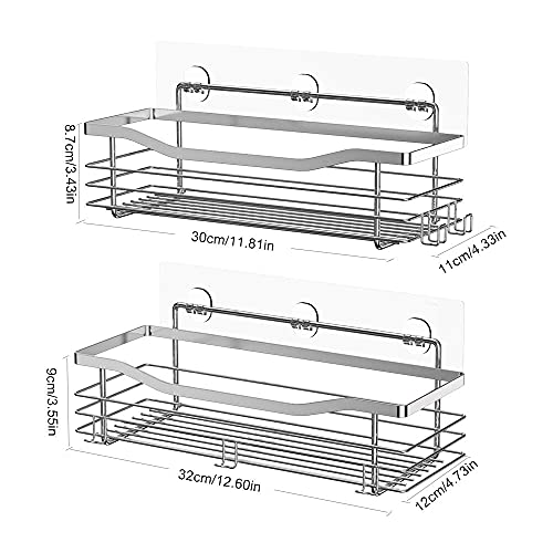 Orimade Adhesive Shower Caddy Basket Shelf with 5 Hooks Organizer Storage Rack Rustproof Wall Mounted Stainless Steel No Drillin