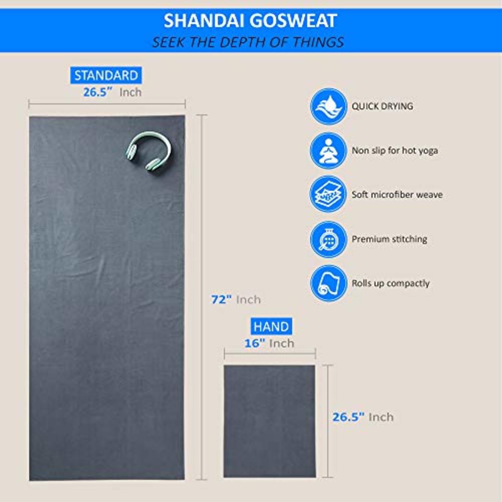 Shandali Hot Yoga Shandali GoSweat Microfiber Hand Towel in Super Absorbent Premium Gray Suede for Bikram, Pilates, Gym, and Outdoor Spor