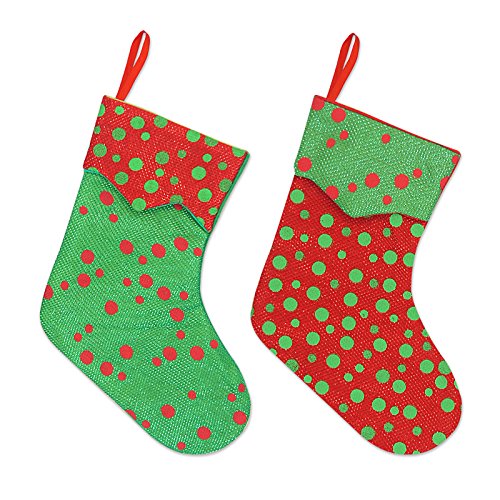 Ivenf Christmas Mini Stockings, 24 Pcs 7 inches Glitter Round Dots Stockings,  Gift Card Bags Holders, Bulk Treats for Neighbors