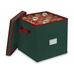 Primode Holiday Ornament Storage Box Chest, with 4 Trays Holds Up to 64 Ornaments Balls, with Dividers (Green)