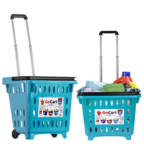 dbest products GoCart,Teal Grocery Cart Shopping Laundry Basket on Wheels