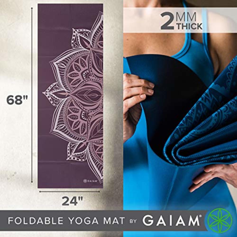 Gaiam Yoga Mat Folding Travel Fitness & Exercise Mat | Foldable Yoga Mat for All Types of Yoga, Pilates & Floor Workouts, Cranbe