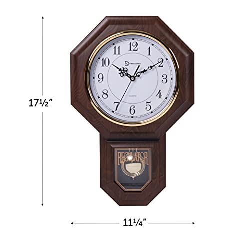 Timekeeper Essex Faux Wood Traditional Schoolhouse Pendulum Wall Clock for Home and Office, Westminster Chime, 17.5" x 11.25", W
