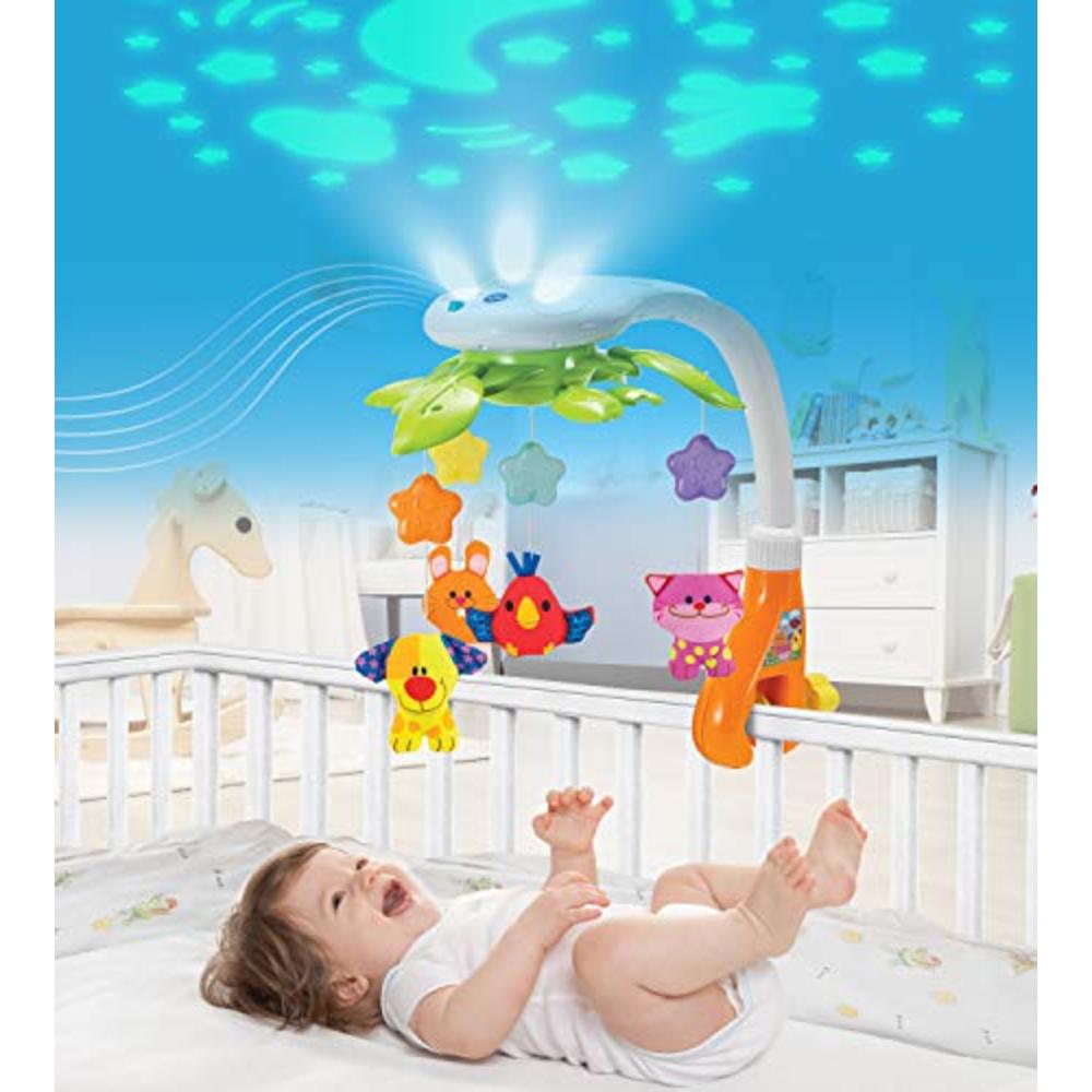 KiddoLab Baby Crib Mobile with Lights and Relaxing Music. Includes Ceiling Light Projector with Stars, Animals. Musical Crib Mob