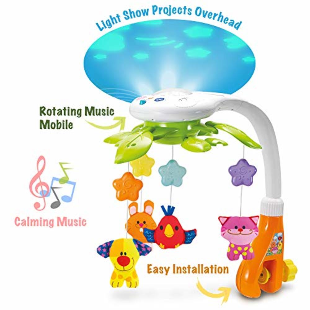 KiddoLab Baby Crib Mobile with Lights and Relaxing Music. Includes Ceiling Light Projector with Stars, Animals. Musical Crib Mob