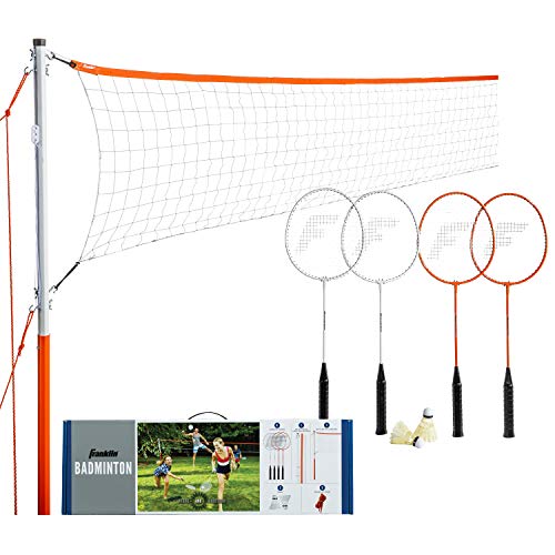 Franklin Sports Badminton Set - Beach + Backyard Badminton Net + Poles - 4 Player Rackets + 2 Birdies Included - Portable Set wi